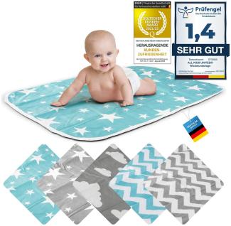 Wickelunterlage Baby Wickelauflage Baby Wickel-Decke Unterlage für Säuglinge und Kleinkinder; atmungsaktiv, waschbar, wiederverwendbar; 50 x 70 cm (Stern-Blau)
