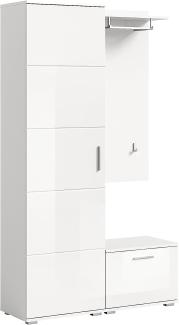 Garderobe Set 3-teilig Prego in weiß Hochglanz 110 x 191 cm