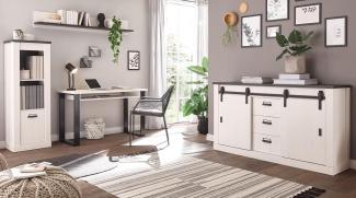 Büromöbel komplett Set Stove in weiß Pinie und anthrazit Landhaus