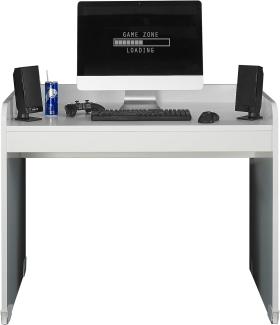 Stella Trading Kellon Gamingdesk weiß - Gamingschreibtisch Computertisch rollbar, Jugendzimmerschreibtisch 104 x 84,5 x72 cm