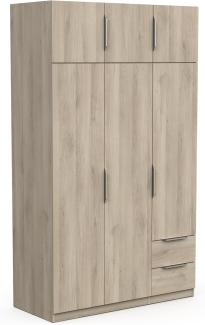 Demeyere Moderner Kleiderschrank, 6 Türen, 5 Einlegeböden, 2 Schubladen, Eiche, Kronberg – 119,4 x 51,1 x 203 cm, Holzwerkstoff