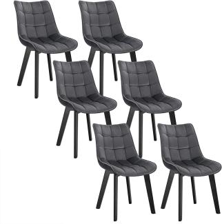 EUGAD 0654BY-6 Esszimmerstühle 6 Stück Wohnzimmerstuhl Polsterstuhl Küchenstuhl mit Rückenlehne, Sitzfläche aus Samt, Holzbeine Dunkelgrau