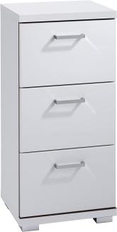 HOMEXPERTS Badezimmer Seitenschrank NUSA in Hochglanz weiß lackiert / kleiner Badschrank mit 3 Schubladen und silberfarbenen Griffen / 35. 5 x 31. 5 x 74 cm (B x T x H)