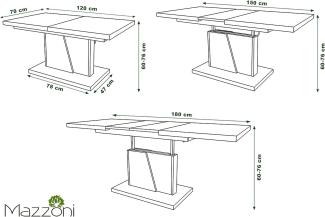 Mazzoni Design Couchtisch Tisch Grand Noir stufenlos höhenverstellbar ausziehbar 120 bis 180cm Esstisch (Nussbaum/Weiß matt)