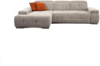 CAVADORE Ecksofa Mistrel mit Longchair XL links / Große Eck-Couch im modernen Design / Inkl. verstellbaren Kopfteilen / Wellenunterfederung / 273 x 77 x 173 / Kati Grau-Weiss