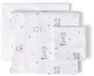 Bettlaken-Set für Babybett KOALA in Weiß rosa· 100% Baumwolle · 3- Teilig Bettwäsche-Set für Babywiege