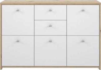 FORTE BEST CHEST Kommode mit 5 Türen und 2 Schubladen, Holzwerkstoff, Artisan Eiche / Weiß, 113. 9 x 77. 3 x 29. 6 cm