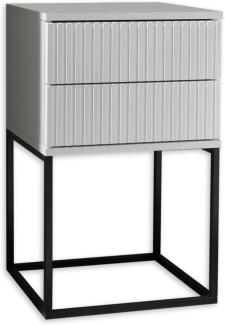 MARLE Nachttisch in Weiß - Moderner Nachtschrank mit Schubladen und schwarzem Metallgestell - 40 x 65 x 38,5 cm (B/H/T)