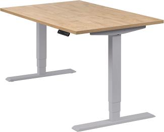 boho office® homedesk - elektrisch stufenlos höhenverstellbares Tischgestell in Silber mit Memoryfunktion, inkl. Tischplatte in 120 x 80 cm in Wildeiche