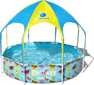 BESTWAY Steel Pro Pool Kinder rund Sonnenschutzdach UV Schutz Sprinkler 244x51cm