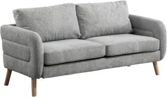 MEUBLE COSY 2 Sitzer Sofa Kleines Couch mit Armlehne aus Stoff Holzbein für Wohnzimmer Schlafzimmer Wohnungen, Skandinavisch, Grau, 159x72x76cm, Holz