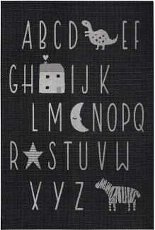 Flachgewebe Kinderteppich ABC Alphabet - schwarz creme - 80x150x0,3cm