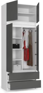 BDW Kleiderschrank 4 Türen, 4 Einlegeböden, Kleiderbügel, 2 Schubladen Kleiderschrank für das Schlafzimmer Wohnzimmer Diele 234x90x51cm (Weiß/Grau), ONE SIZE