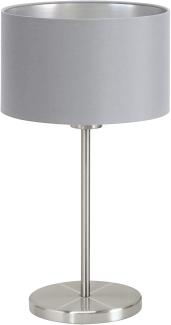 Eglo 31628 Tischlampe PASTERI nickel-matt, Textil grau E27 max. 1X40W H:42cm Ø23 mit Kabelschalter