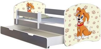 ACMA Kinderbett Jugendbett mit Einer Schublade und Matratze Grau mit Rausfallschutz Lattenrost II (11 Welpe, 180x80 + Bettkasten)