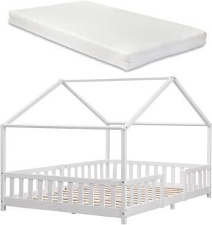 [en. casa] Kinderbett Treviolo 140x200 cm mit Kaltschaummatratze und Gitter Weiß