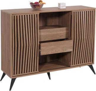 Sideboard HWC-M45, Kommode Schrank Anrichte Highboard, 3D-Design Schiebetüren Staufächer 95x120x40cm, braun