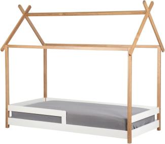 Möbilia Bett Bett für Kinder, Hausform, 90x200 cm Kiefer L = 204 x B = 117 x H = 180 cm natur/weiß