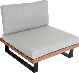 Lounge-Sessel HWC-H54, Garten-Sessel, Spun Poly Akazie Holz MVG-zertifiziert Aluminium ~ hellbraun, Polster hellgrau