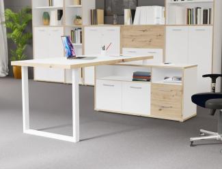 Schreibtisch >Keflavik< in Weiß/ Artisan Eiche - 124,2x74,1x181cm (BxHxT)