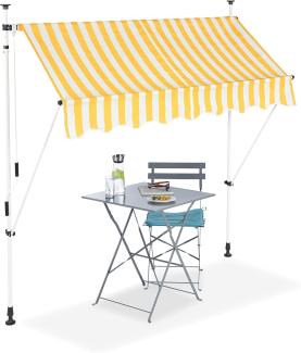 Relaxdays Klemmmarkise, Balkon Sonnenschutz, einziehbar, Fallarm, ohne Bohren, höhenverstellbar, 200 cm breit, gelb gestreift