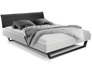 Möbel-Eins LUKY Kufenbett mit Polsterkopfteil, Material Massivholz, Fichte massiv, Kufen schwarz weiss 180 x 220 cm Stoff Anthrazit