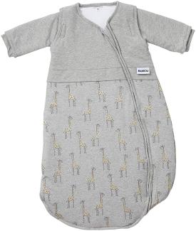 Gesslein 772087 Bubou Babyschlafsack mit abnehmbaren Ärmeln: Temperaturregulierender Ganzjahreschlafsack für Baby/Kinder Größe 90 cm, grau meliert mit Giraffen, grau