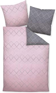 Davos Janine Biber Bettwäsche 2tlg grau rosa 65102-08| Bettwäsche-Set aus 100% Baumwolle | 2 teilige Wende-Bettwäsche 155 x 220 cm & Kissen 80x80 cm | Nordic nordisch Style Muster