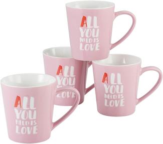 CreaTable 33032 All You Need Is Love Kaffeebecher, 420 ml, rosé (4er Pack)
