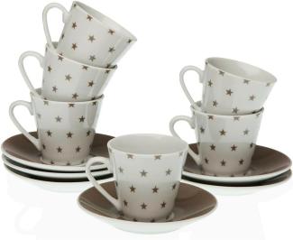 Satz mit Tassen- und Tellern Versa Porzellan Sterne Kaffee (12 Stücke)