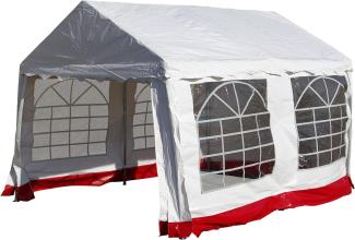 Nexos Hochwertiges Festzelt Partyzelt Pavillon 3x4 m weiß roter Rand mit Seitenteilen für Garten Terrasse Plane Feier Markt wasserdicht PVC Dach 400 g m²