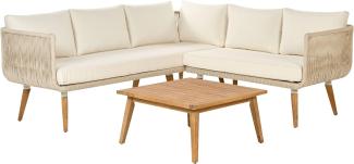 Lounge Set Akazienholz hellbraun beige 5-Sitzer modular Auflagen creme ALCAMO