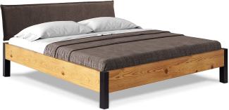 Möbel-Eins CURBY Bett Metallfuß, mit Polsterkopfteil, Material Massivholz, rustikale Altholzoptik, Fichte natur 160 x 220 cm Stoff Braun ohne Steppung