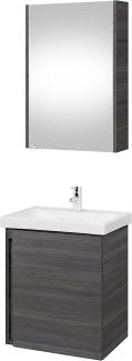 Planetmöbel Waschbeckenunterschrank mit Keramikwaschbecken & Spiegelschrank 50cm in Anthrazit, modernes Badmöbel Set für Badezimmer WC