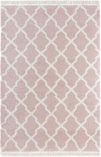 Hochflor Teppich Fransen Pearl Rosa Creme - 80x150x3,5cm