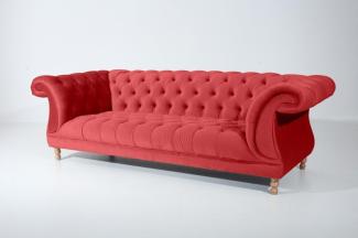 Ivette Sofa 3-Sitzer Samtvelours Rot Buche Nussbaumfarben