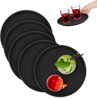 Relaxdays Serviertablett 5er Set, rutschfeste Oberfläche, rundes Kellnertablett, Getränke, Gastronomie, Ø 28 cm, schwarz