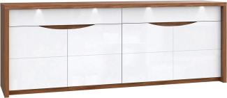 FORTE Saint Tropez Kommode mit 4 Türen und 2 Schubladen, Holzwerkstoff, Sangallo Eiche / Weiß Glanz, 52,6 x 224,4 x 83,6 cm