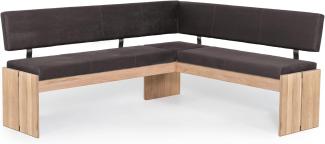 Möbel-Eins SIRION Eckbank mit Truhe aus Eiche, Material Massivholz/Bezug Mikrofaser 224 x 167 cm dunkelbraun