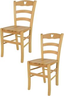 Tommychairs - 2er Set Stühle Cuore für Küche und Esszimmer, Robuste Struktur aus Buchenholz in der Farbe Naturfarben lackiert und Sitzfläche aus Holz