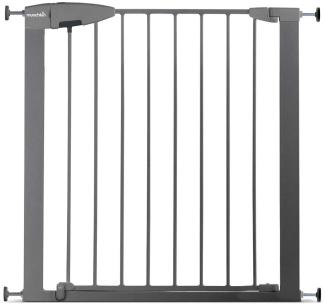 Munchkin Easy Lock Tür-/Treppenschutzgitter mit Druckbefestigung, 73 - 79 cm, erweiterbar auf 114 cm mit Verlängerung, Metall, silber