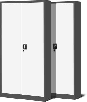 2er Set Aktenschrank C001H Büroschrank Metallschrank Stahlschrank Werkzeugschrank Stahlblech Pulverbeschichtet Flügeltürschrank Abschließbar 195 cm x 90 cm x 40 cm (anthrazit/weiß)