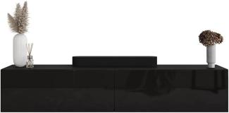 Planetmöbel TV Board 160 cm Schwarz, TV Schrank mit 2 Klappen als Stauraum, Lowboard hängend oder stehend, Sideboard Wohnzimmer