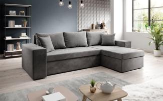 Designer Sofa Denver mit Schlaf- und Klappfunktion Grau Samt Rechts