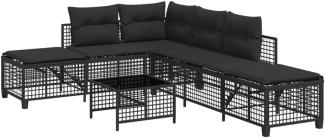 3-tlg. Garten-Ecksofa-Set mit Kissen Schwarz Poly Rattan 365444