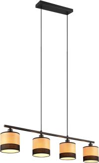 Balkenpendelleuchte BOLZANO 4-flammig Lampenschirme Holzoptik, Breite 84cm