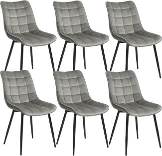 WOLTU 6 x Esszimmerstühle 6er Set Esszimmerstuhl Küchenstuhl Polsterstuhl Design Stuhl mit Rückenlehne, mit Sitzfläche aus Samt, Gestell aus Metall, Hellgrau, BH142hgr-6