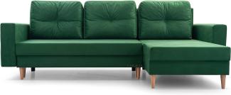 Ecksofa mit Schlaffunktion und Bettkasten Ottomane Links als auch rechts montierbar Couch für Wohnzimmer, Schlafsofa Sofagarnitur Sofa Eckcouch L-Form 232x137x84 cm Carl Dunkelgrün grün Flaschengrün
