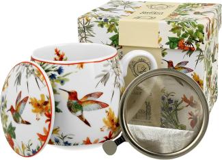 DUO FLORAL Fassbecher 430 ml LINNEA mit Teesieb, New Bone China Porzellan