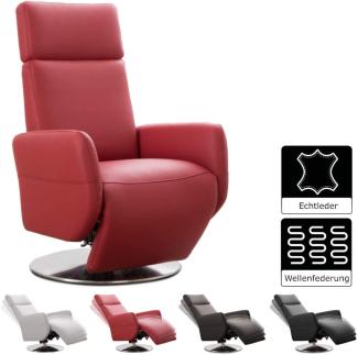 Cavadore TV-Sessel Cobra / Fernsehsessel mit Liegefunktion, Relaxfunktion / Stufenlos verstellbar / Ergonomie S / Belastbar bis 130 kg / 71 x 108 x 82 / Echtleder Rot